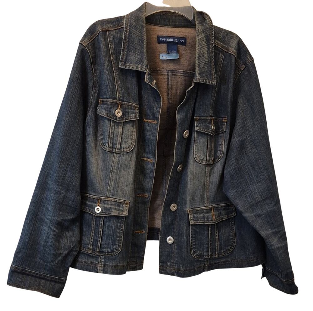 Avenue Jeans Womens Plus Size 26/28 Dark Blue Denim Jean Jacket